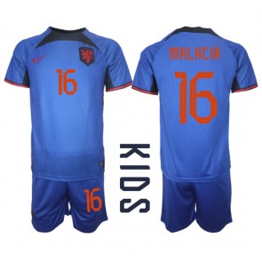 Lacne Dětský Futbalové dres Holandsko Tyrell Malacia #16 MS 2022 Krátky Rukáv - Preč (+ trenírky)